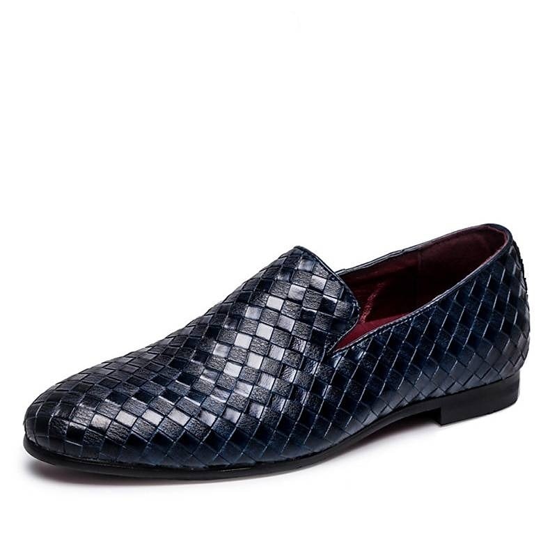 Men's Blue Woven Faux Leather Loafers - Stylish Slip-On Shoes for Formal and Casual Occasions