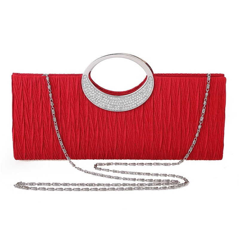 Women's Elegant Evening Clutch Bag - Rhinestone Handle, Pleated Satin, Wedding & Party Purse3