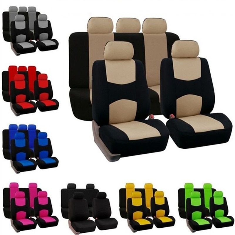 Car Seat Covers Full Set, Front and Rear Split Bench Seat Protectors, Two-Tone Accent, Universal Fit, 5 Passenger