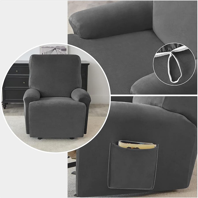 Stretch Velvet Recliner Couch Cover Burgundy , 4-Piece Soft Sofa Cover, Sofa Slipcover with Elastic Loop, Washable Furniture Protector for Kids, Pets, Dogs, Cats3