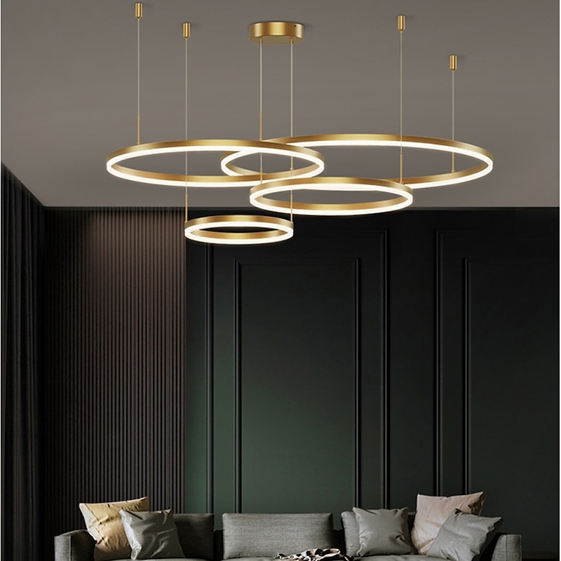 60 cm Circle Design Line Design Geometric Shapes Pendant Light Metal Layered Artistic Modern Simple Style Painted Finishes Artistic LED 110-240 V