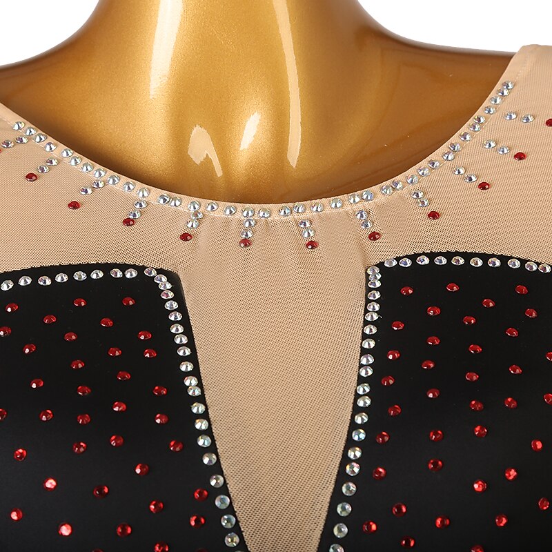 Figure Skating Dress Women's Girls' Ice Skating Dress Outfits Black Burgundy Royal Blue Patchwork Mesh Spandex High Elasticity Training Practice Professional Skating Wear Handmade Classic Crystal3