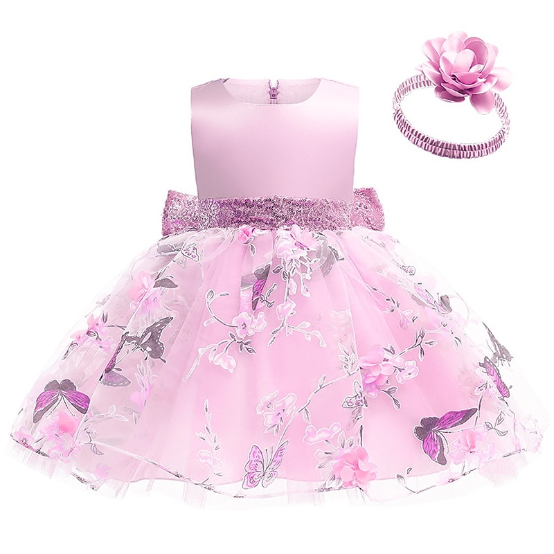 Kids Girls' Dress Floral Butterfly Sleeveless Birthday Daily Lace Ruched Mesh Cute Princess Cotton Midi Floral Embroidery Dress A Line Dress Tulle Dress Summer Fall 2-8 Years Pastel Pink Pink Purple3