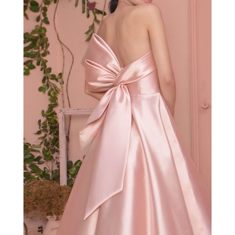 Beach Wedding A-Line Prom Dresses Elegant Dress Wedding Guest Engagement Floor Length Sleeveless Strapless Satin with Pleats2