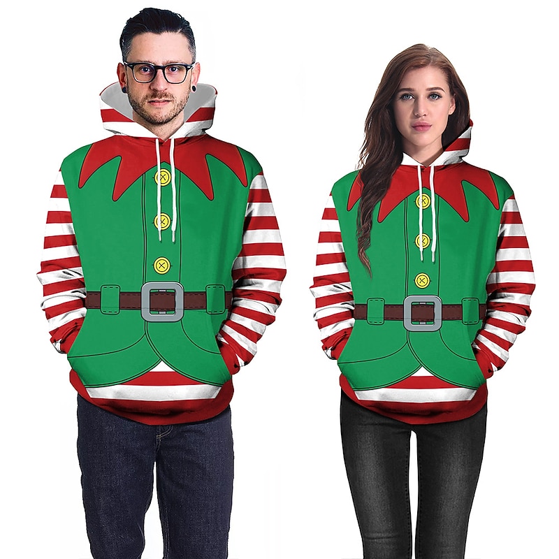 Elf Ugly Christmas Sweater / Sweatshirt Hoodie Elf Costume Pullover Couple's Men's Women's Christmas Special 3D Print Pattern Adults' Christmas Carnival Masquerade Christmas Vacation Party Top