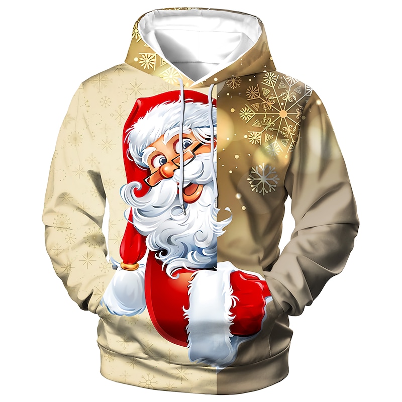 Christmas Men's Santa Claus 3D Hoodies Unisex Pullover Custom Print Black White Yellow Red Hooded Santa Claus Graphic Prints Print Daily Sports 3D Print Designer Casual Big and Tall Spring &  Fall3