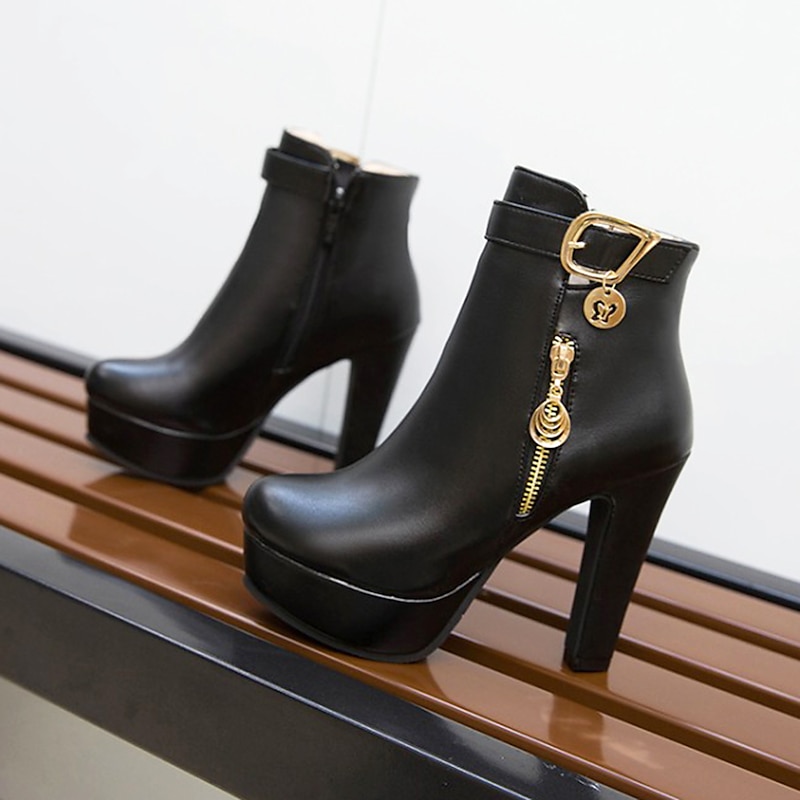 Women's Black Platform Ankle Boots - High Heel with Zipper and Buckle Decor, Perfect for Party, Night Out, and Fashionable Fall/Winter Looks2