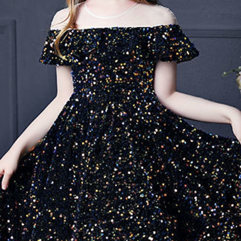 Kids Girls' Dress Solid Colored Short Sleeve Party Birthday Ruched Mesh Cute Princess Polyester Maxi A Line Dress Tulle Dress Fall Winter 3-12 Years Silver Black Red2