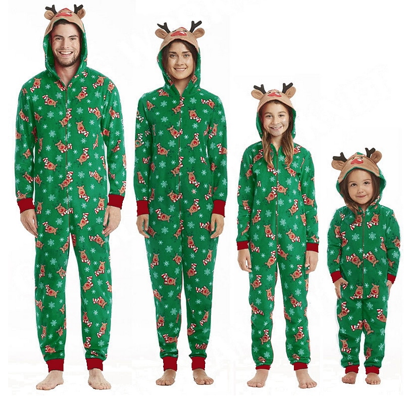 Family Christmas Family Pajamas Pajamas Deer Sports Print Red Royal Blue Green Long Sleeve Mommy And Me Outfits Active Matching Outfits2