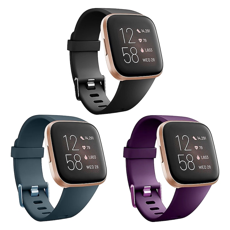 3 PCS Watch Band for Fitbit Versa 2 / Versa Lite / Versa SE / Versa Silicone Replacement  Strap Soft Breathable Sport Band Wristband