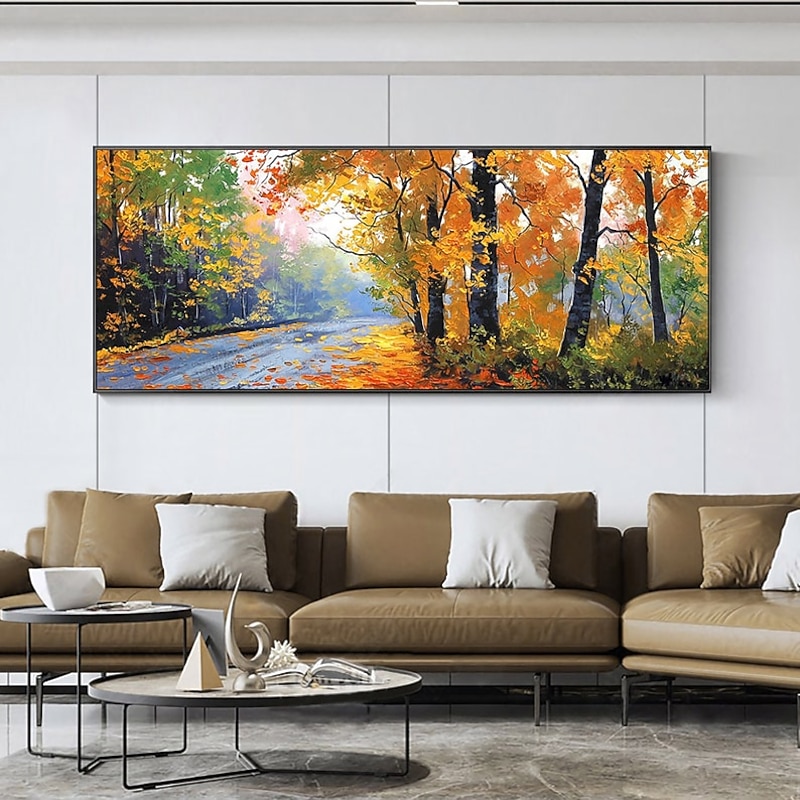 Handmade Oil Painting Canvas Wall Art Decoration Abstract Landscape  Painting Road Forest for Home Decor Rolled Frameless Unstretched Painting