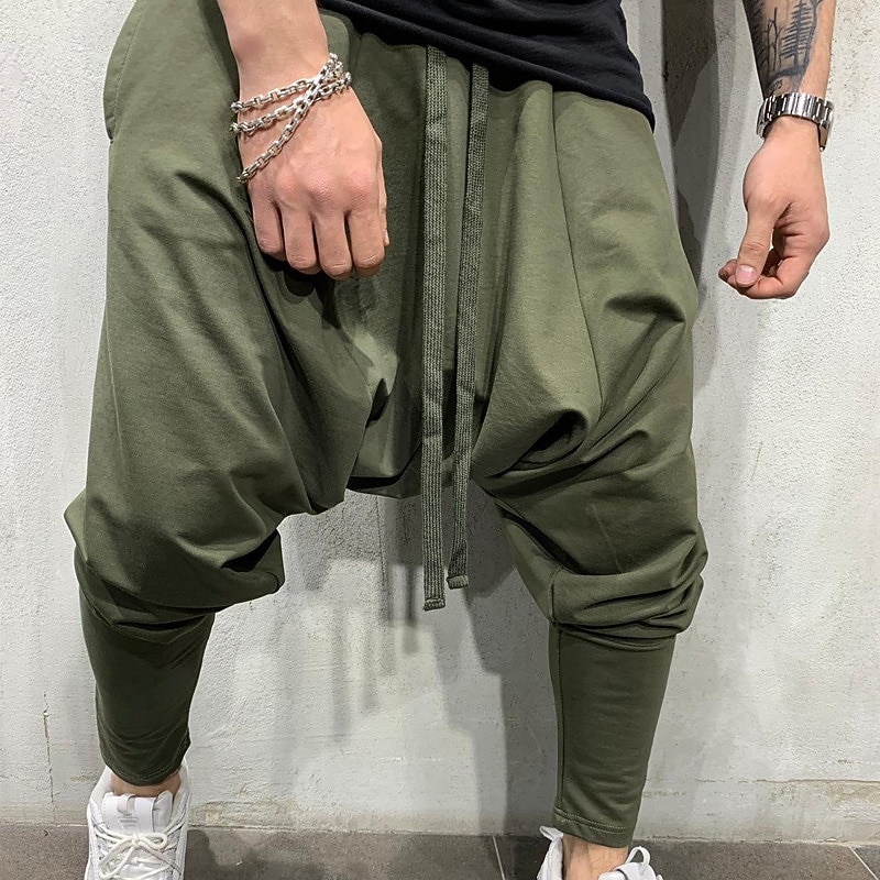 Men's Harem Joggers Trousers Casual Pants Drawstring Elastic Waist Baggy Solid Color Breathable Lightweight Full Length Casual Daily Streetwear Casual Hip-Hop Black White Micro-elastic2