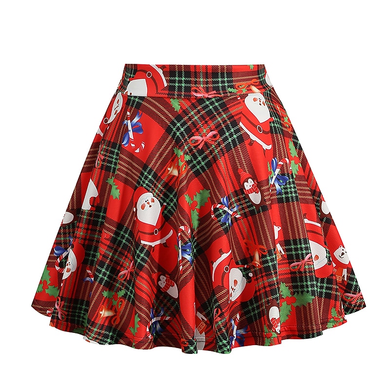 1950s Christmas flare Dailywear Short Length Skirt Party Costume Masquerade Santa Suit Plaid / Check Christmas Printing Ball Gown Fancy Dress Women's Christmas New Year Christmas Christmas Gifts3