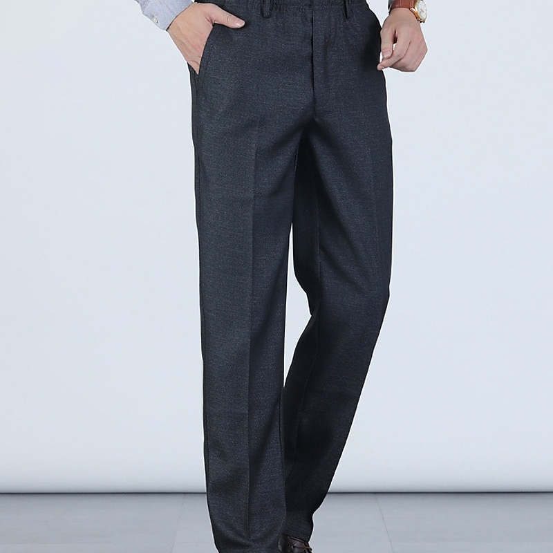 Men's Graduation Dress Pants Trousers Pocket Elastic Waist Plain Breathable Outdoor Full Length Wedding Business Casual Classic Casual Black Dark Gray High Waist Micro-elastic3