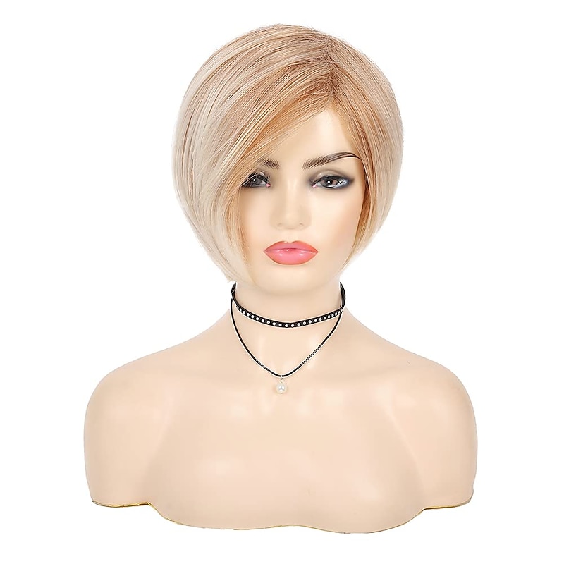 Blonde Wigs for Women Short Blonde Wigs for White Women Layered Synthetic Side Part Straight Bob Wig Halloween Party Cosplay Hair Christmas Party Wigs barbiecore Wigs2