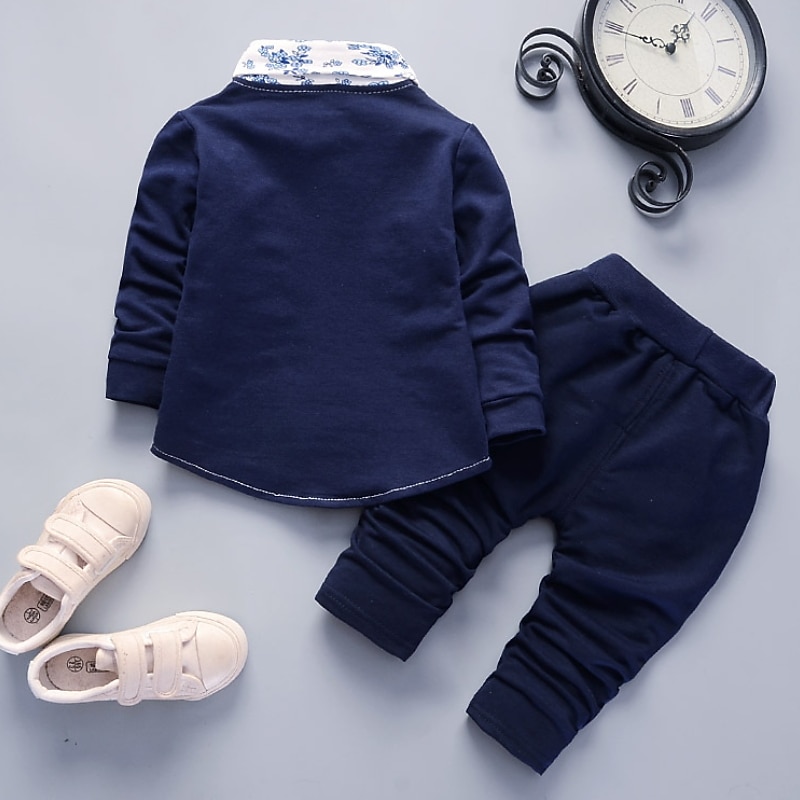 2 Pieces Ring Bearer Suit Boys Kids Suit Formal Suit Clothing Set Outdoor Indoor Active Vintage Daily Floral Graphic Print Print Red Navy Blue Gray Cotton4