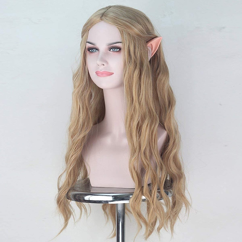 Royalvirgin Full Machine Synthetic Wigs The Movie Hobbit Elf Queen Galadriel Cosplay Wigs Long Wavy 613 Golden Ash Blonde Hair for  Use No Ear Halloween Wigs4