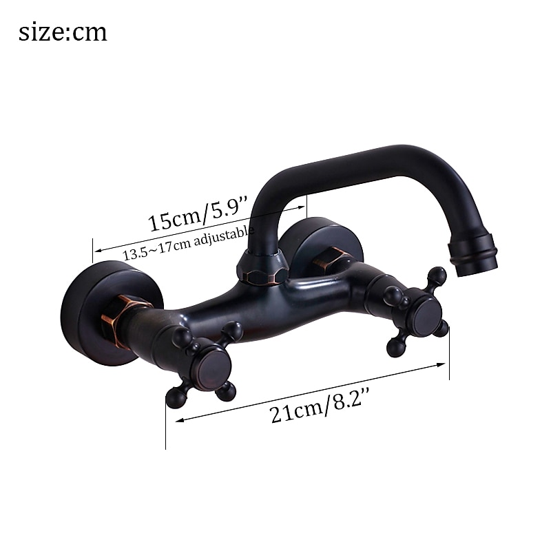 Bathroom Sink Mixer Faucet Wall Mount, Vintage 2 Handle 3 Holes Basin Taps with Cold Hot Water Hose, Washroom Mono Basin Vessel Taps Deck Mounted Oil-rubbed Bronze4