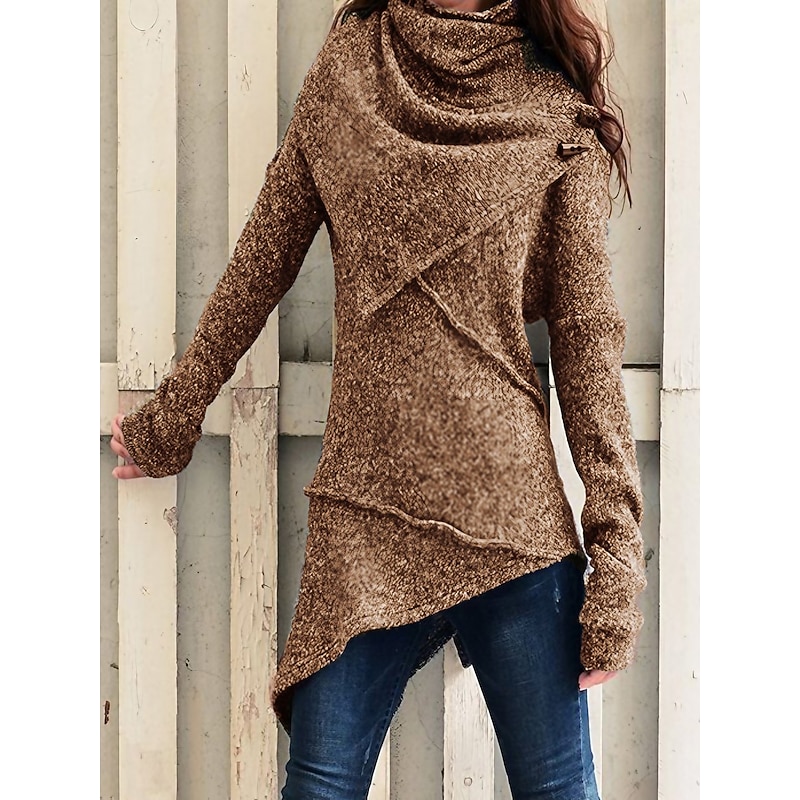 Women's Sweatshirt Pullover Fashion Solid Color Street Casual Turtleneck High Neck Long Sleeve Black Wine Blue Khaki Gray Fall & Winter