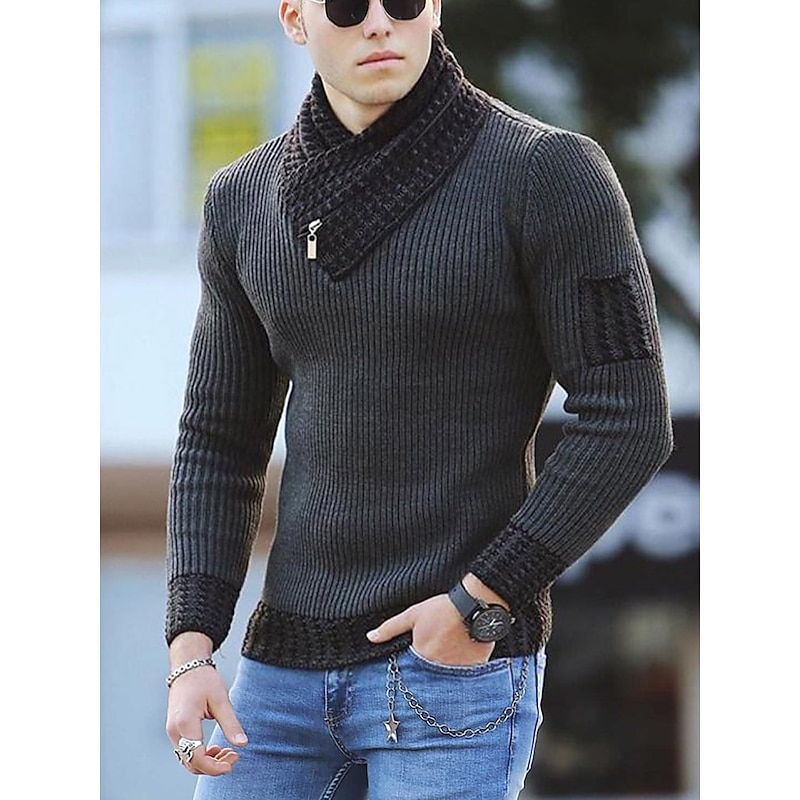 Men's Sweater Pullover Sweater Jumper Turtleneck Sweater Knit Knitted Solid Color Turtleneck Chunky Daily Clothing Apparel Fall Winter Black Red S M L2