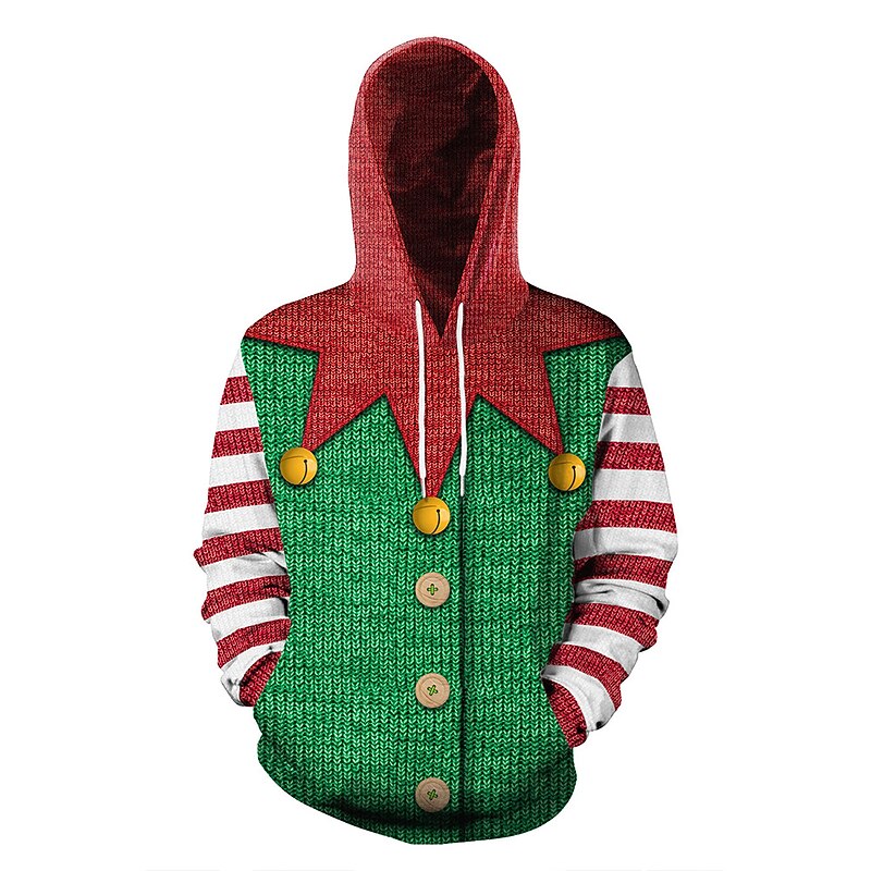 Elf Ugly Christmas Sweater / Sweatshirt Hoodie Elf Costume Pullover Couple's Men's Women's Christmas Special Family Matching Outfits 3D Print Pattern Adults' Christmas Carnival Masquerade Christmas4
