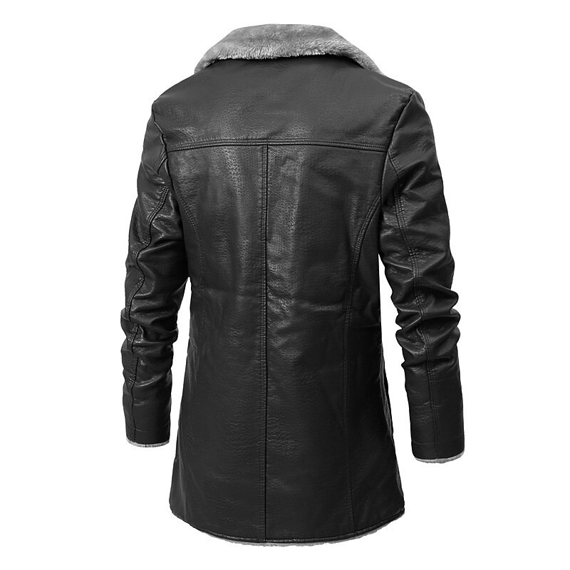 Men's Faux Leather Jacket Winter Coat Shearling Coat Outdoor Street Thermal Warm Rain Waterproof Pocket Fall Winter Solid Color Active Business Turndown Regular Faux Leather Regular Fit Black Brown3