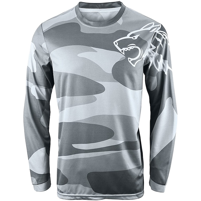 Men's Downhill Jersey Long Sleeve Mountain Bike MTB Road Bike Cycling Black Yellow Blue Wolf Camo / Camouflage Bike Jersey Breathable Quick Dry Polyester Spandex Sports Wolf Camo / Camouflage4