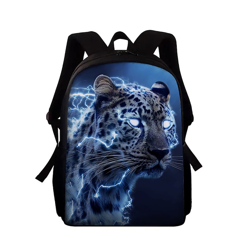 Electric Blue Leopard Backpack for Boys and Teens – Fierce Animal Print School Bag with Lightning Jungle Design