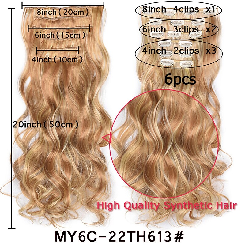 Clip In Hair Extension 20Inch 16 Clips Long Synthetic Hair Heat Resistant Hairpiece Natural Wavy Ombre Hair Piece 6Pcs/Set2