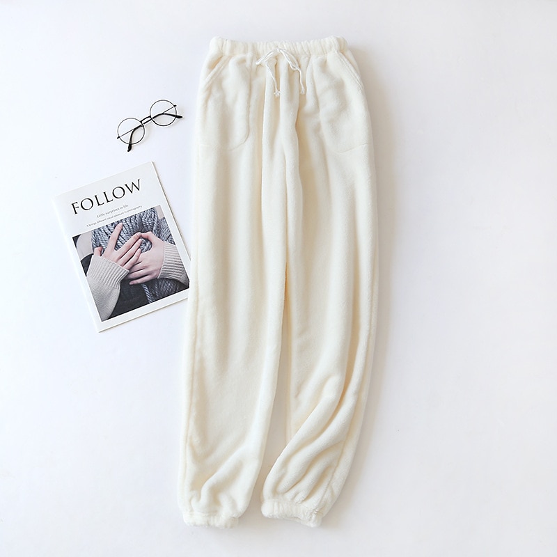 Women's Pajamas Pants Pjs Pure Color Simple Plush Comfort Home Daily Bed Fleece Gift Long Pant Elastic Waist Fall Winter Home Outfits3