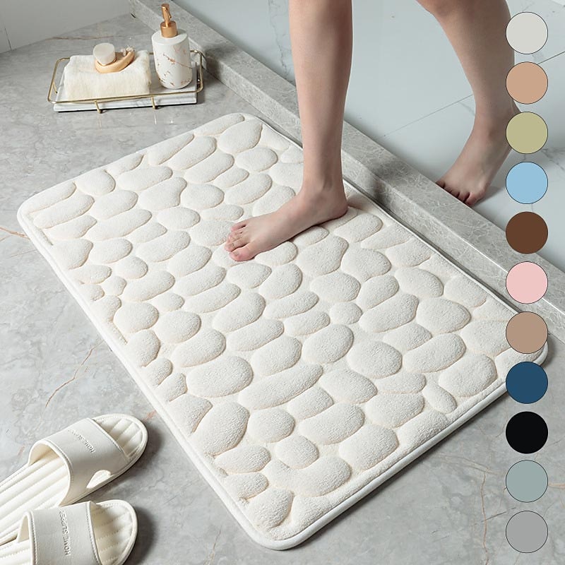 Cobblestone Bath Mat Non-slip Memory Foam Pad, Washable Bath Rugs, Rapid Water Absorbent, Non-Slip, Washable, Thick, Soft And Comfortable Carpet For Shower Room