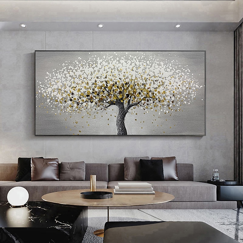 Manual Handmade Oil Painting Hand Painted Horizontal Panoramic Abstract Floral / Botanical Modern Realism Rolled Canvas (No Frame)3