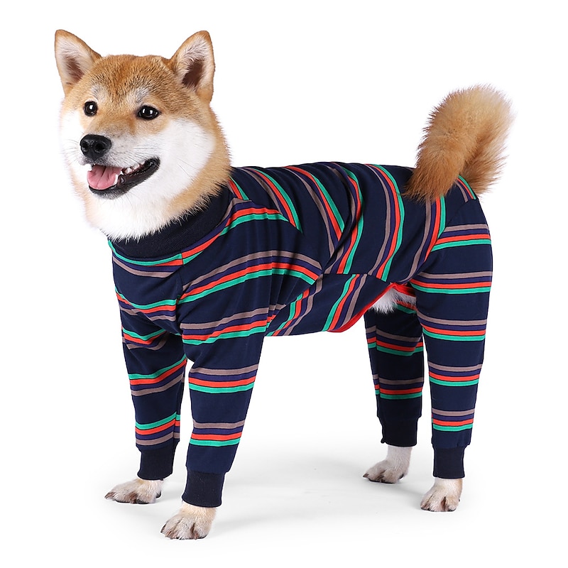 Pet Clothes, Striped Dog Pajamas Elastic Dog Onesies Lightweight 4 Legs Jumpsuit Dog Physiological Clothes for Medium Large Dogs (3XL-Grey)3