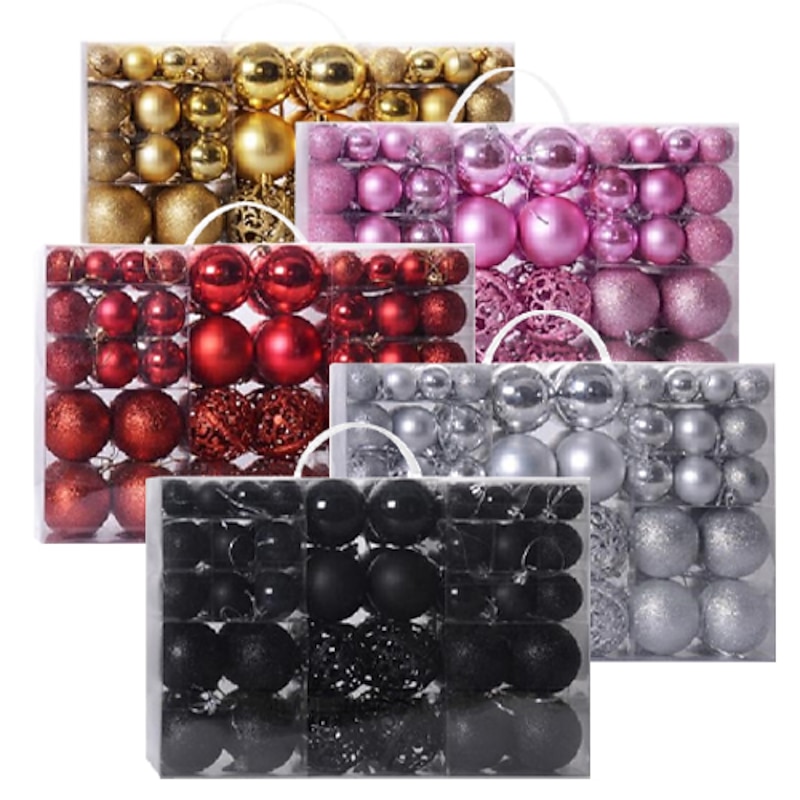 100pcs Christmas Baubles Ball Ornaments Xmas Decoration, 3-6cm Shatterproof Hanging Balls for Christmas Tree, Wedding, Party and Holiday2