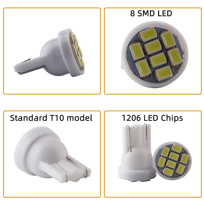 10pcs 4pcs 2pcs 0.8W LED Light Bulb 100lm T10 8 LED Beads SMD 2835 for License Plate Dome Map Light 12V2