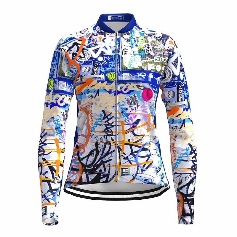 Women's Cycling Jersey Graffiti Funny Long Sleeve Bike Jersey Top with 3 Rear Pockets Mountain Bike MTB Road Bike Cycling Quick Dry Reflective Strips Back Pocket Moisture Wicking Sports Red Royal 8