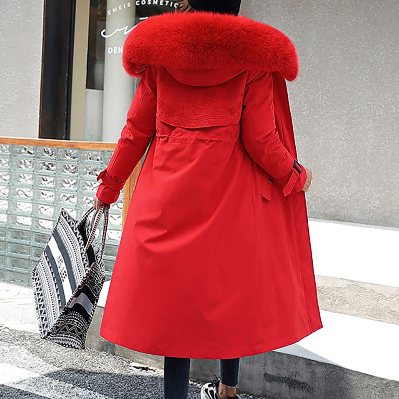 Women's Winter Jacket Winter Coat Coat Parka Outdoor Street Daily Winter Fall Long Coat Regular Fit Adjustable Windproof Warm Breathable Streetwear Embroidery Casual Jacket Long Sleeve Solid Color4