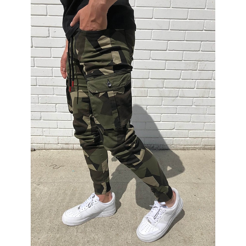 Men's Cargo Pants Cargo Trousers Joggers Trousers Camo Pants Drawstring Elastic Waist Classic Camouflage Comfort Soft Full Length Daily Sports Stylish Casual Camouflage Dark Gray Micro-elastic2