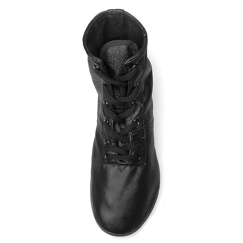 Women's Jazz Shoes Ballroom Dance Shoes Salsa Shoes Line Dance Performance Boots Split Sole Soft Flat Heel Lace-up Elastic Black4