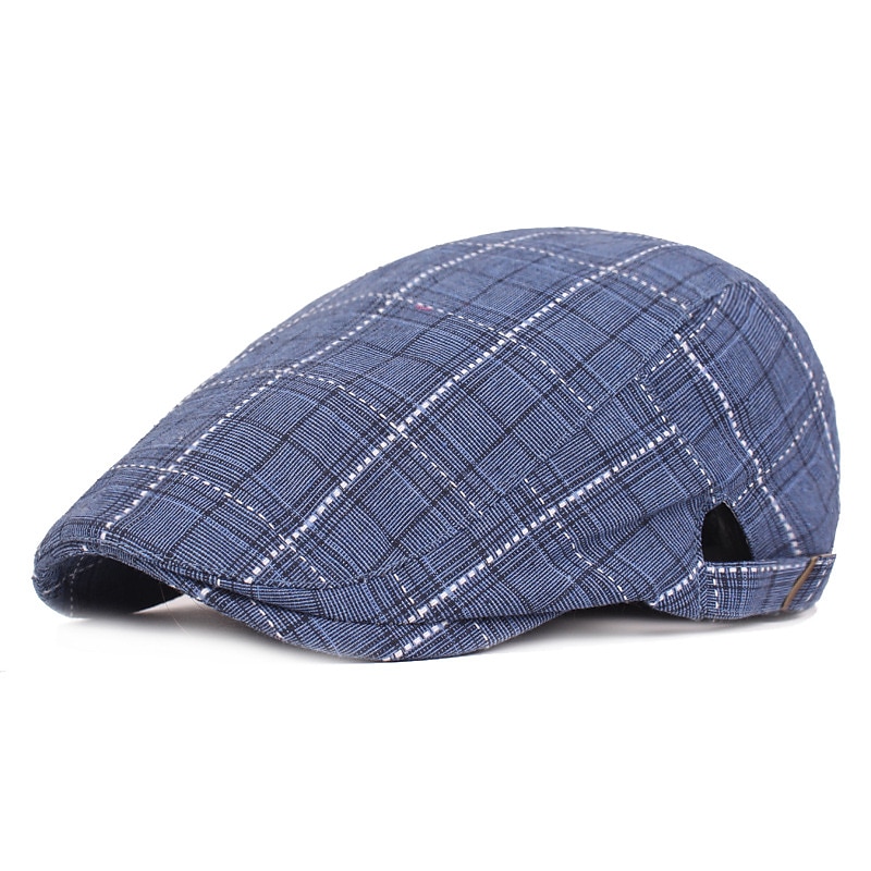 Men's Flat Cap Blue Light Grey Cotton Streetwear Stylish 1920s Fashion Outdoor Daily Going out Lattice Warm 6