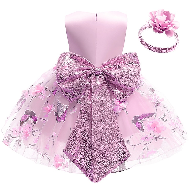 Kids Girls' Dress Floral Butterfly Sleeveless Birthday Daily Lace Ruched Mesh Cute Princess Cotton Midi Floral Embroidery Dress A Line Dress Tulle Dress Summer Fall 2-8 Years Pastel Pink Pink Purple4
