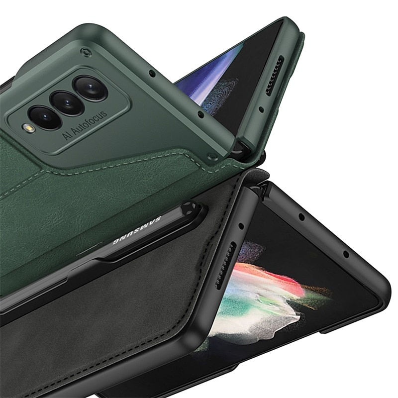 Phone Case For Samsung Galaxy Z Fold 5 Z Fold 4 Z Fold 3 Full Body Case Card Holder Dustproof Double Sided Solid Colored PU Leather2