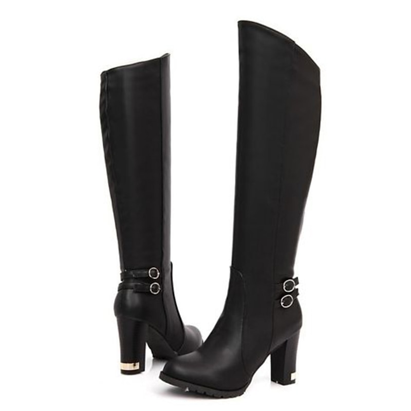 Women's Knee-High Heeled Boots with Buckle Detail and Warm Plush Lining - Stylish Winter Footwear for Casual and Formal Wear2
