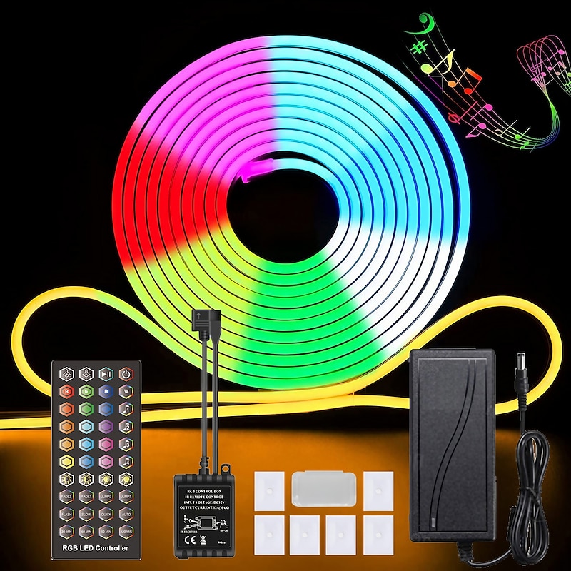 RGB Waterproof LED Flexible Neon Rope Strip Light app Music Sync Work with Alexa Google Assistant for party Décor 3~10m 9.8~32.8ft DC12V