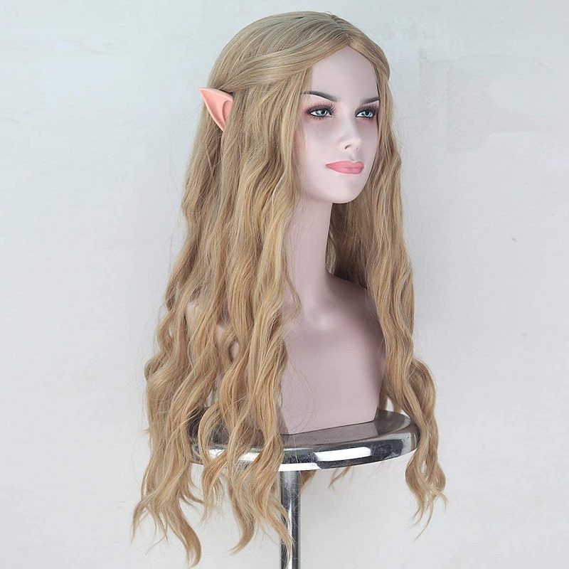 Royalvirgin Full Machine Synthetic Wigs The Movie Hobbit Elf Queen Galadriel Cosplay Wigs Long Wavy 613 Golden Ash Blonde Hair for  Use No Ear Halloween Wigs2