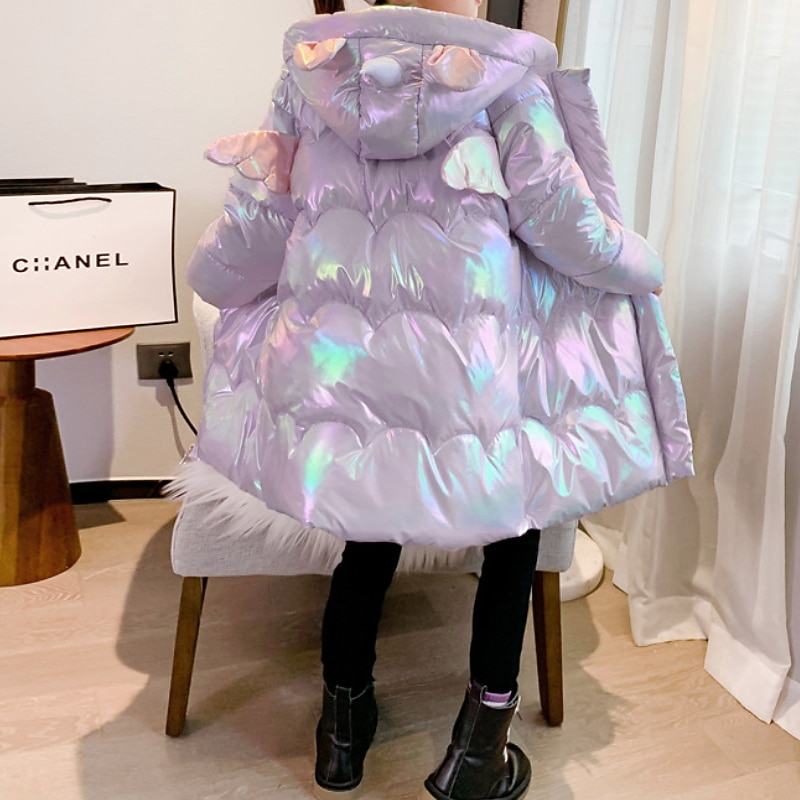 Kids Girls' Coat Outerwear Unicorn Plain Long Sleeve Pocket Coat Daily Active Adorable Purple White Winter 3-12 Years2