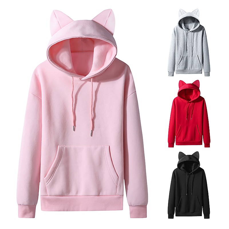 Cosplay Rabbit Hoodie Back To School Cat Ear Harajuku Kawaii For Women's Adults' Back To School Hot Stamping