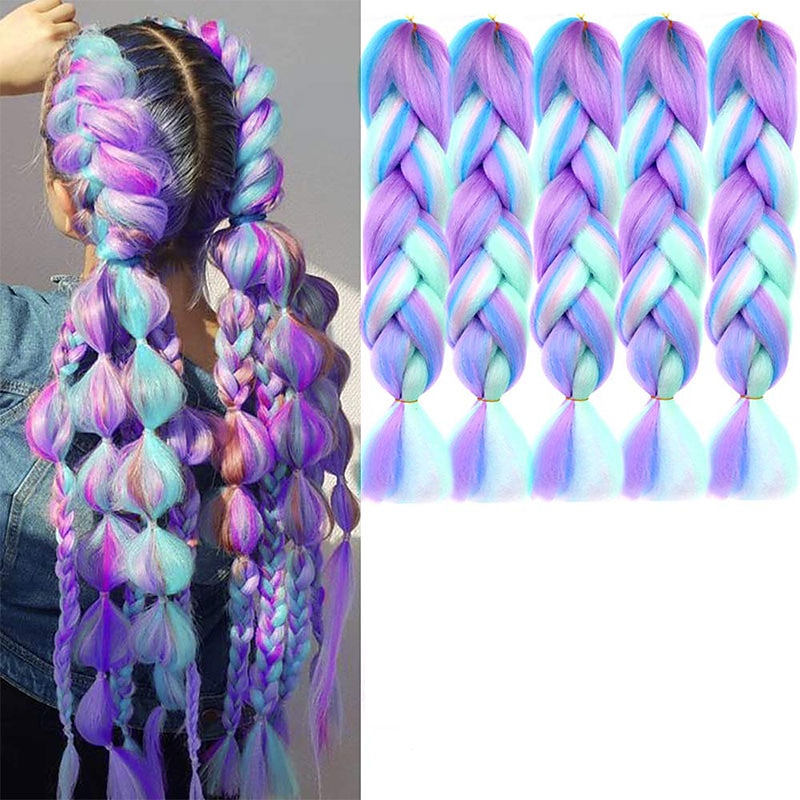 5PCS 4 Colors Mix Braiding Hair Extensions Jumbo Hair 24 Inch Synthetic Colorful Braiding Hair Extension for Crochet Box Braids Twist Braiding Hair