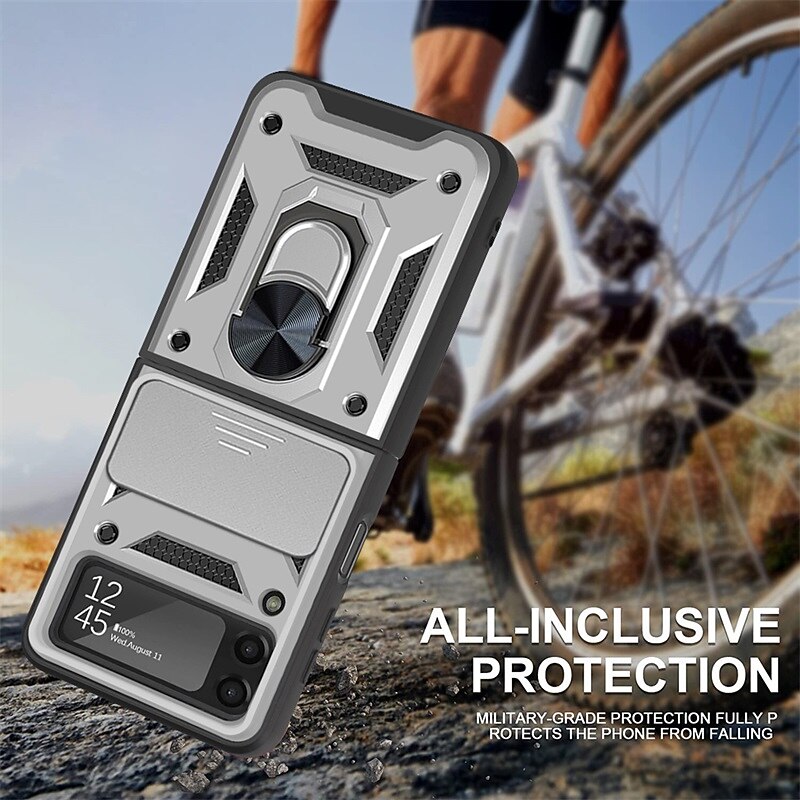 Phone Case For Samsung Galaxy Z Flip 7 Z Flip 5 Z Flip 4 Z Flip 3 Heavy Duty Ring Holder Dustproof Shockproof Solid Colored TPU2