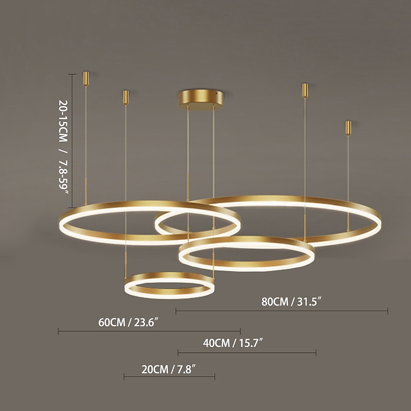 60 cm Circle Design Line Design Geometric Shapes Pendant Light Metal Layered Artistic Modern Simple Style Painted Finishes Artistic LED 110-240 V2
